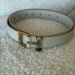 YSL Ivory Leather Belt with Gold Buckle